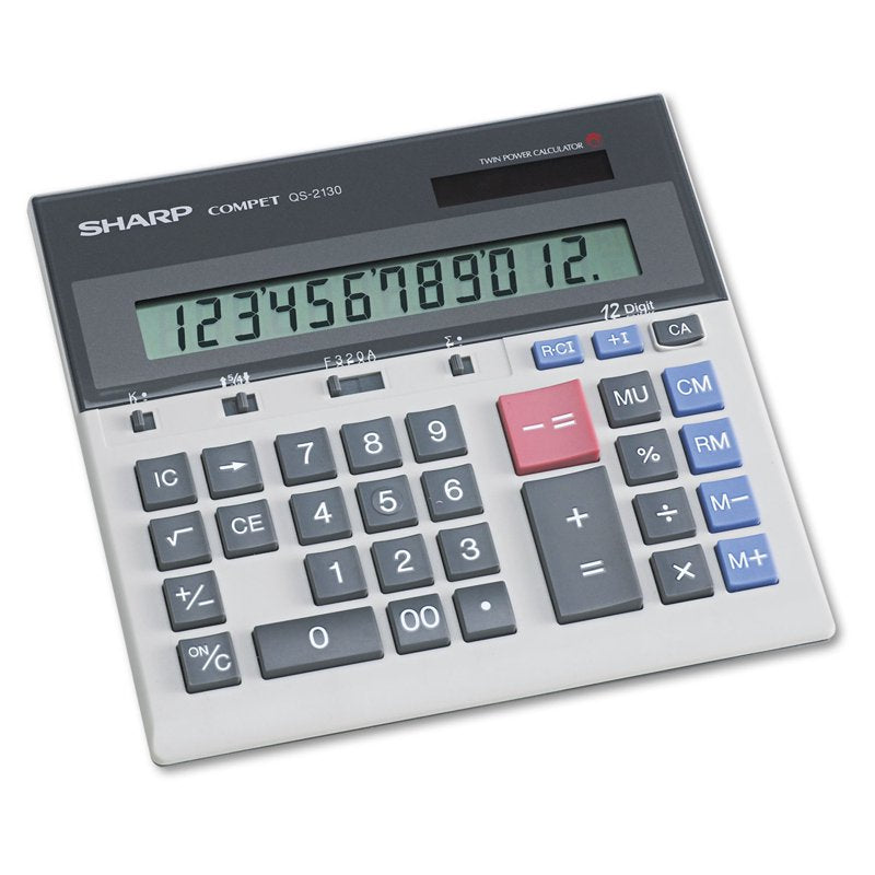 12-Digit Commercial Desktop Calculator with Kickstand - Gray