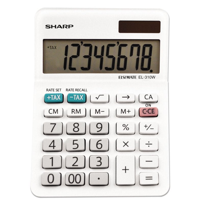 Mini Desktop Calculator 8-Digit, White, Sharp EL-310WB Office Calculator