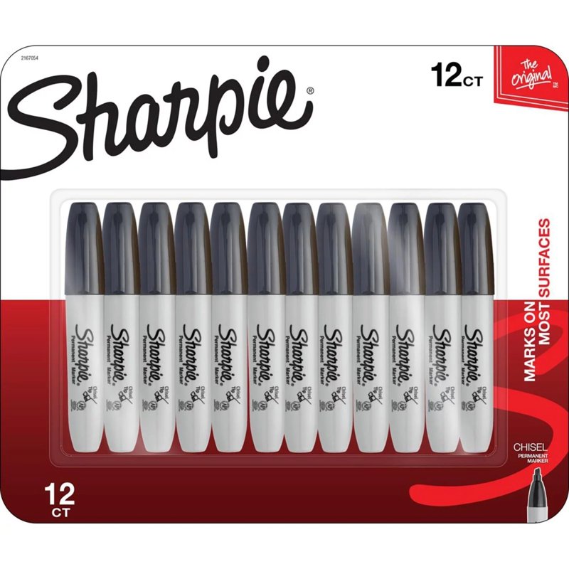 Sharpie Chisel Tip Permanent Markers Black 12 Pack - Quick Dry, Versatile