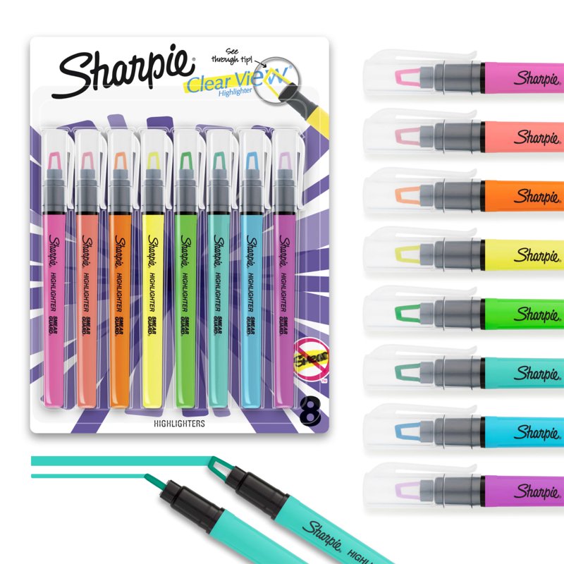Sharpie Clear View Highlighter Set - Assorted Pocket Markers, 8 Count
