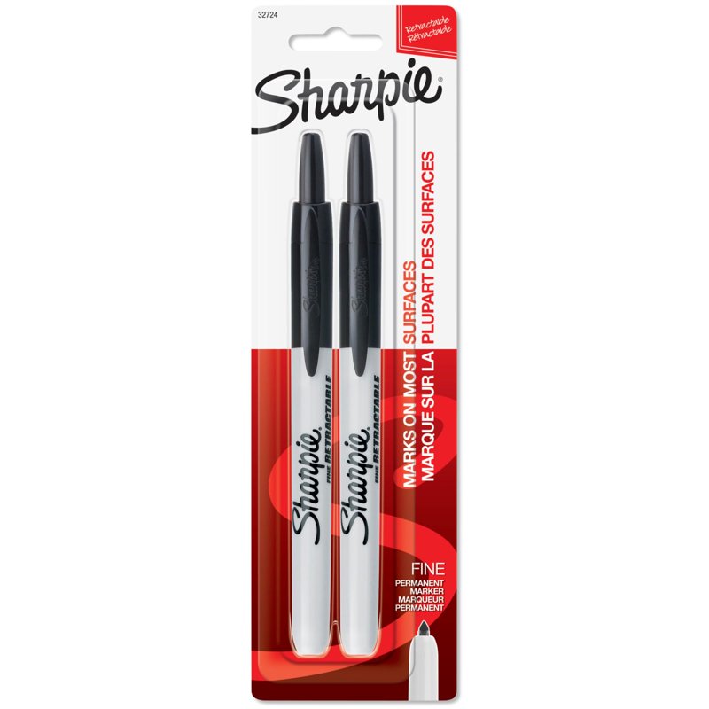 Retractable Permanent Markers - Fine Point, Black, 2 Pack