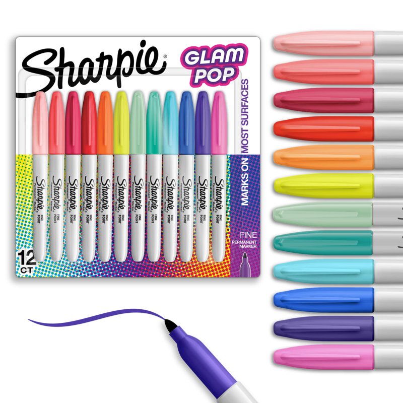 Bright Color Permanent Markers - Fine Point, 12 Count for Art & Craft