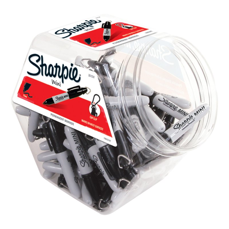 Mini Permanent Markers Set - Fine Point, 72 Black Ink Markers in Canister