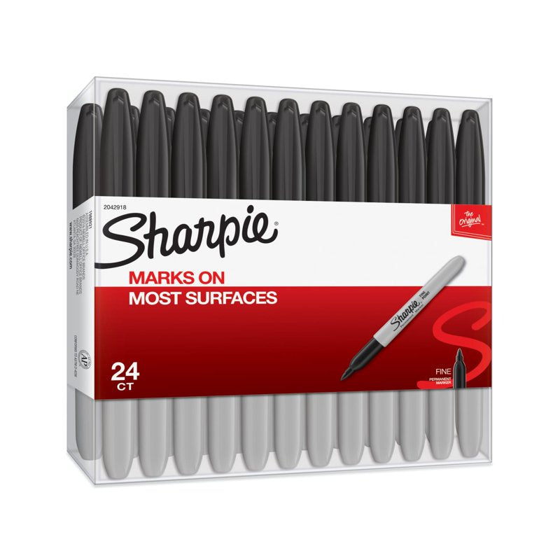 24 Black Permanent Markers Fine Point - Office & Art Supplies