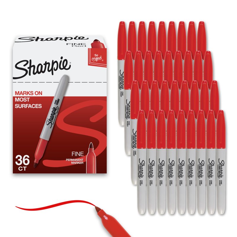 Red Permanent Markers Fine Point 36 Pack - Bold & Vivid Surface Ink