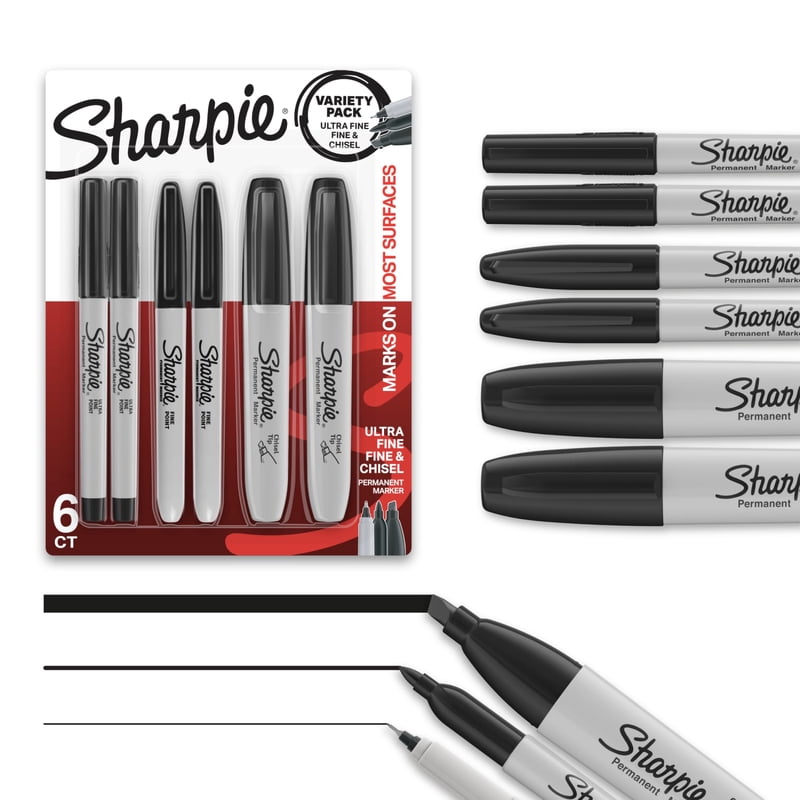 Sharpie Permanent Markers Multi-Tip Pack Black - Fine, Ultra Fine & Chisel Tips