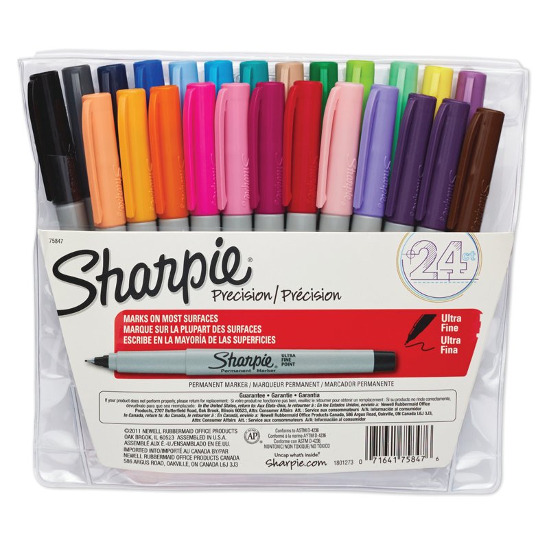 24 Pack Ultra Fine Point Permanent Markers with Pouch - Bold, Water-Resistant Ink
