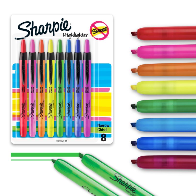 Highlighters Set 8 Bright Fluorescent Colors Retractable Chisel Tip