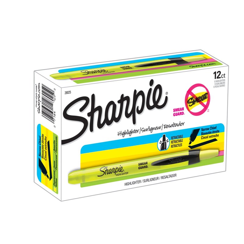 Retractable Fluorescent Highlighters Set - Chisel Tip, Bright Colors, 12 Pack