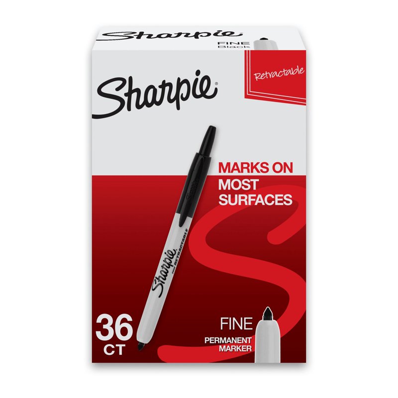 Retractable Permanent Markers - Fine Point Black Ink, Pack of 36
