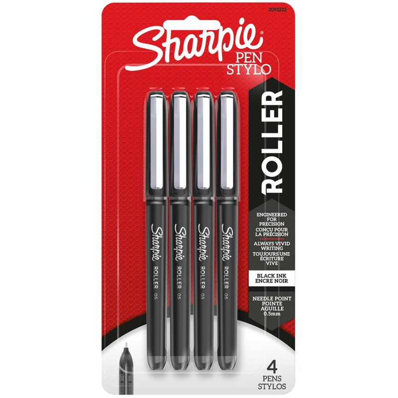 Precision Rollerball Pen 0.5mm Needle Point Black Ink 4 Pack