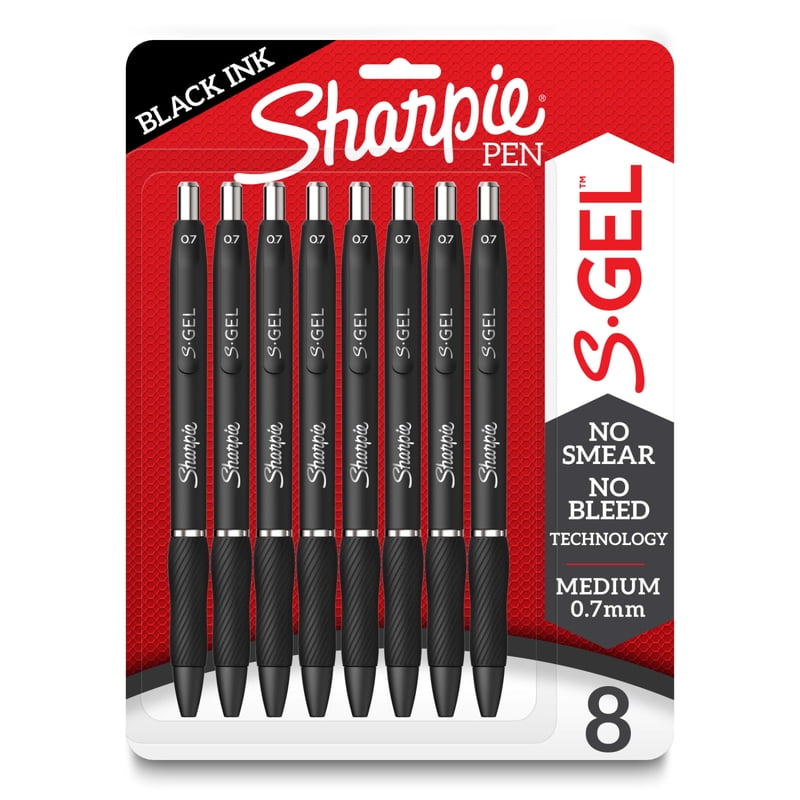 Gel Pens Medium Point Black 8 Pack - No Smear, No Bleed Writing