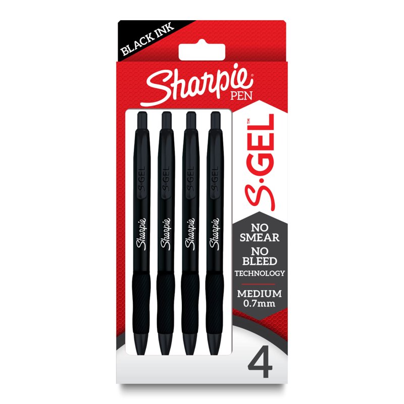 Gel Pens with Metal Barrel - Black Ink, Medium Point (0.7mm), 4 Pack