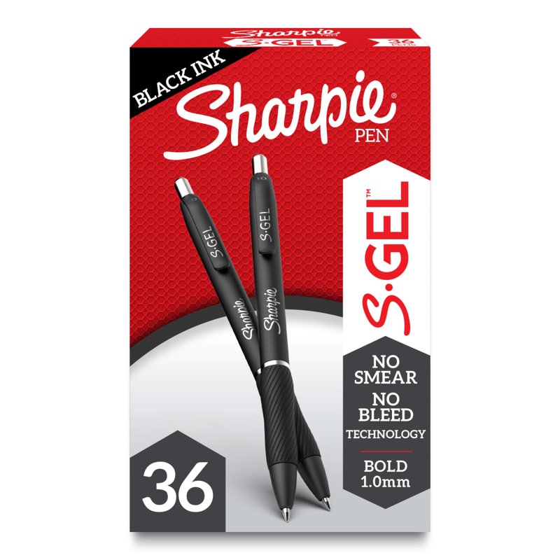 Gel Pen Set with 1.0mm Bold Point - Black Ink, No Smear, 36 Count