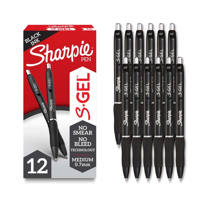 Gel Pens Medium Point Black Ink 12 Pack - No Smear, No Bleed