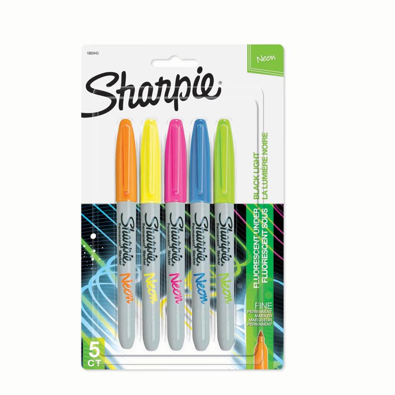 Neon Permanent Markers - Fine Tip Assorted Fluorescent Markers, 5 Pack