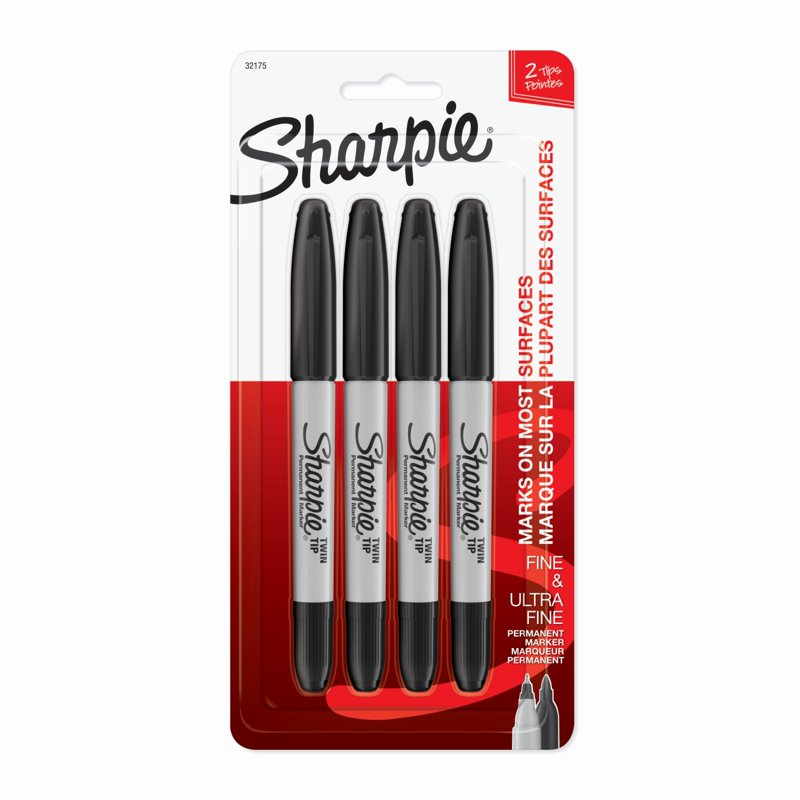 Sharpie Twin Tip Permanent Markers - Fine & Ultra Fine Black, 4 Pack