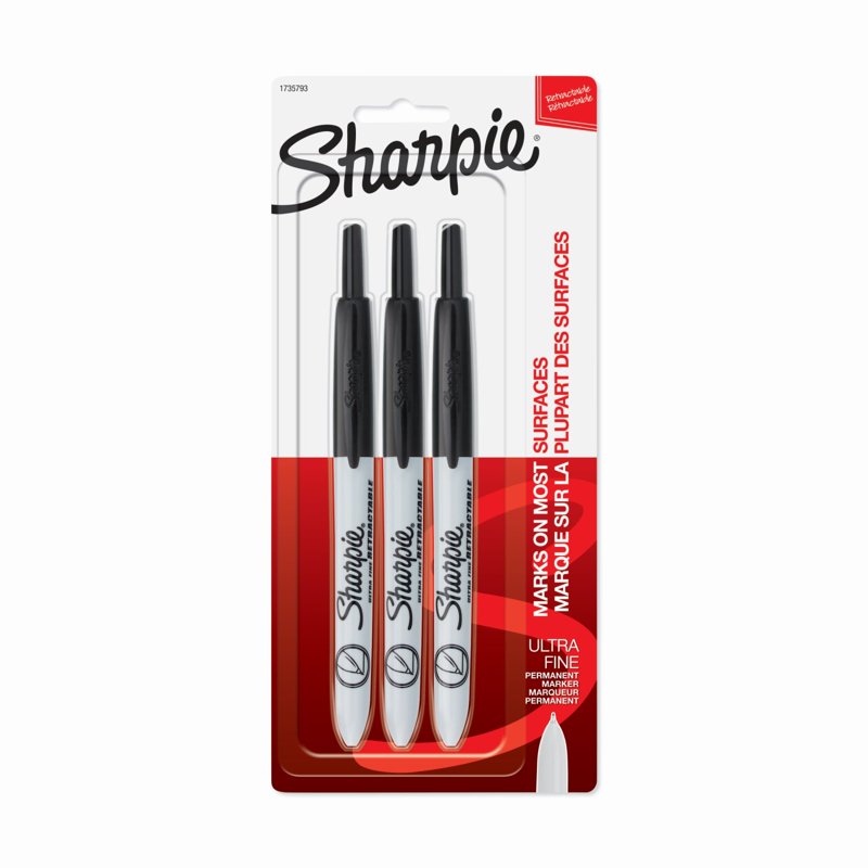 Retractable Permanent Markers - Ultra Fine Point Black, 3 Pack