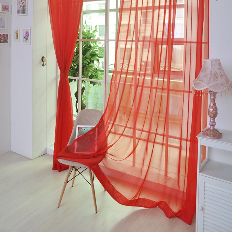 Sheer Canopy Bed Curtain Panels - Home Decor Voile Drape for Wedding, 31.5x78.7 inches - Red