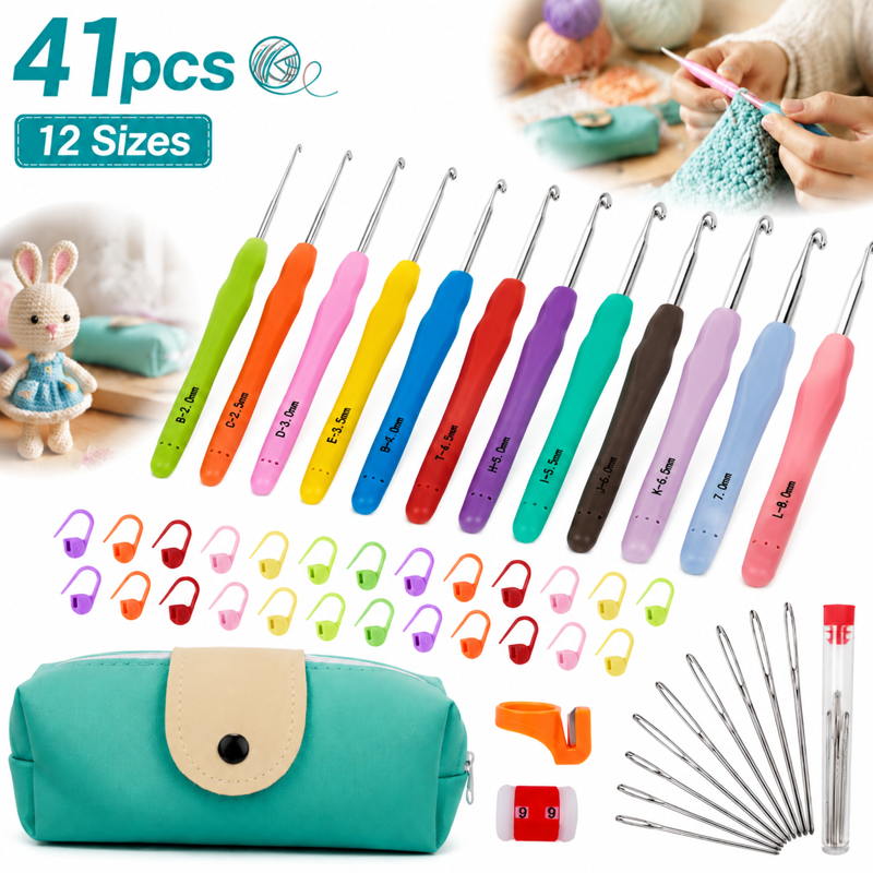 Crochet Hook Set with Ergonomic Handles 12 Sizes 41-Piece Yarn Kit for Beginners