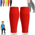 Shin Defender Kids Shin Guards with Honeycomb Pads - 2 Pack, Red, L (Age 14-18)