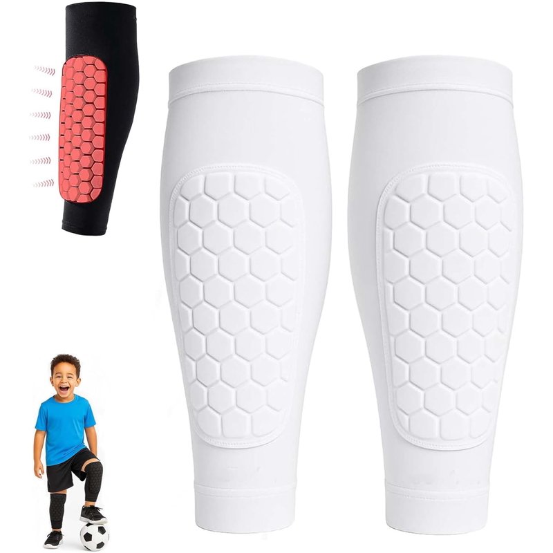 Shin Defender Shin Guards for Kids & Adults — 2 Pack, White XL