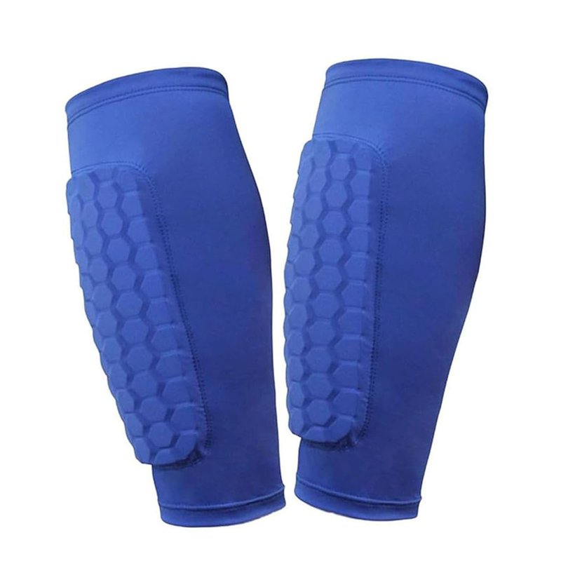 Shin Guard Socks Pair Set for Kids, Youth & Adults - Blue L - Honeycomb Pad Calf Compression Sleeves for Ski & Soccer