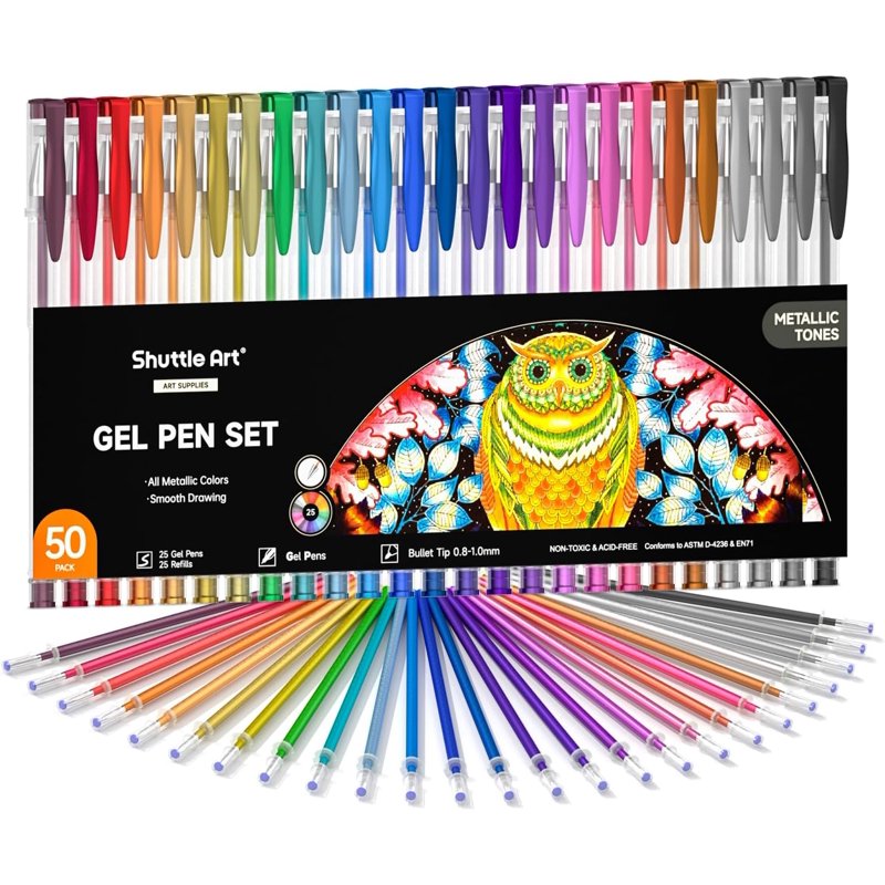 Metallic Gel Pens Set - 50 Colors for Art & Craft Projects