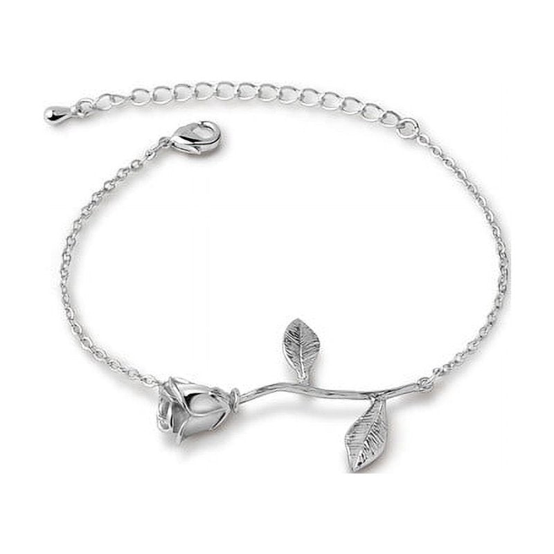 Silver Brass Rose Flower Bracelet Jewelry for Women - Valentine's Gift Set