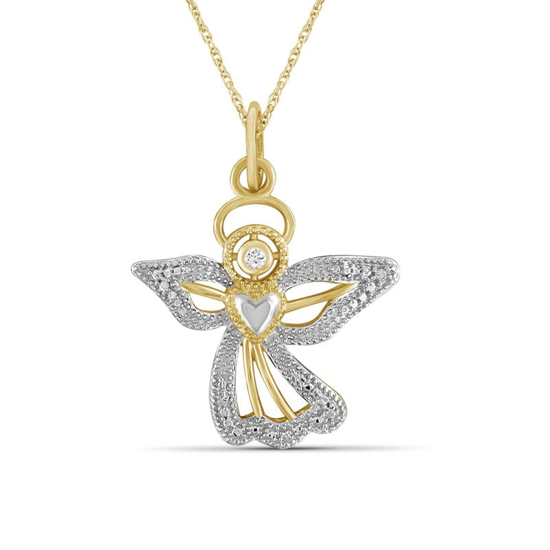 Silver 14K Gold Plated Necklace with White Diamond Angel Pendant for Women