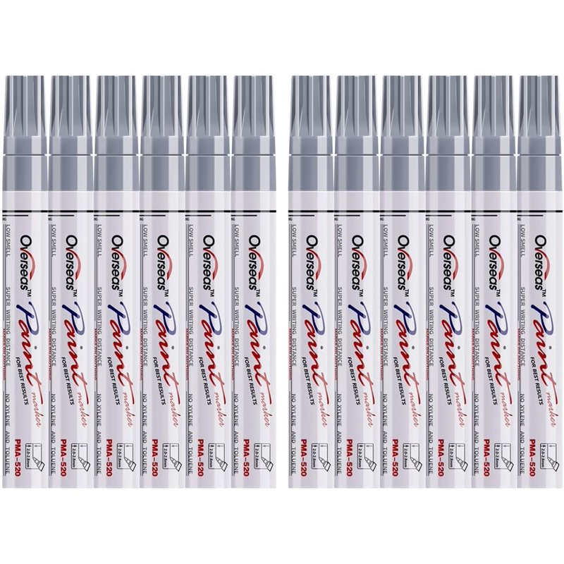 Silver Permanent Paint Markers Set - Waterproof Oil-Based, Quick-Dry, Multi-Surface Use - 12 Pack