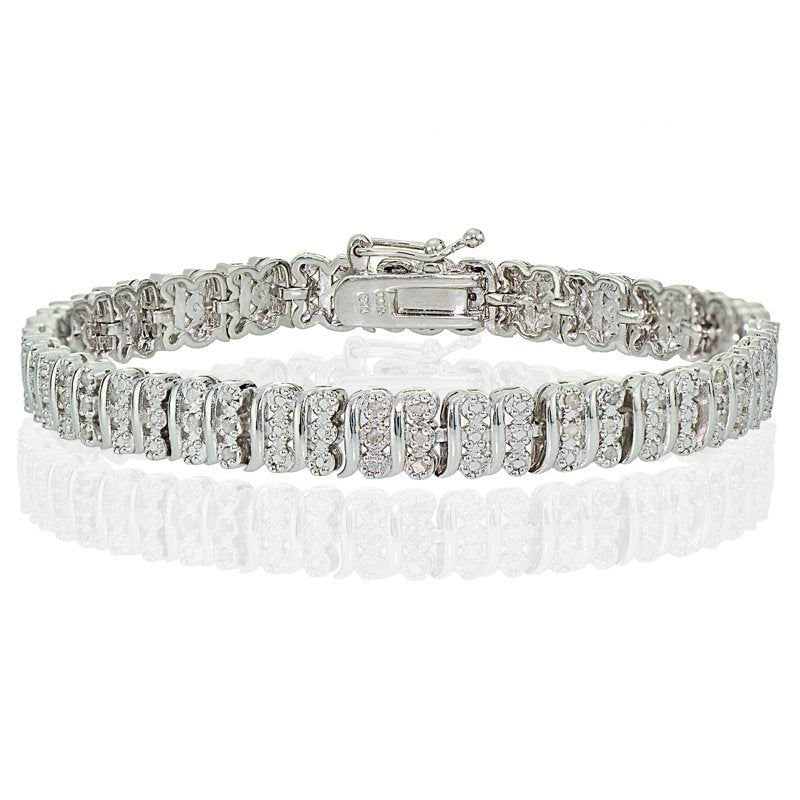 Silver Tone 0.25ct Diamond S Pattern Tennis Bracelet - Elegant Jewelry Gift