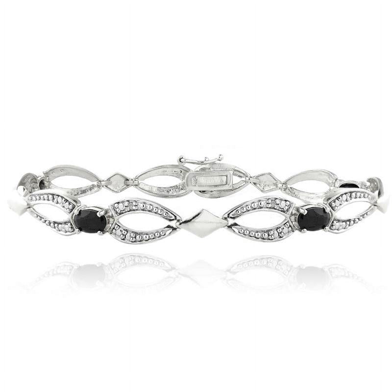 Silver Tone Sapphire and Diamond Accent Bracelet - Elegant Jewelry for Women