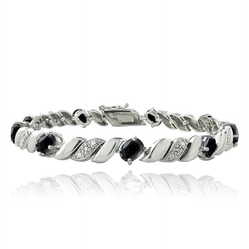 Silver Tone Sapphire & Diamond Accent Tennis Bracelet - Elegant Jewelry for Women and Teens