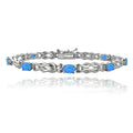 Silver Tone Blue Opal & Diamond Love Knot Bracelet - Elegant Jewelry Gift