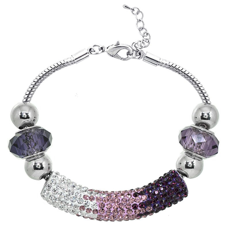 Pink and Purple Crystal Glass Bead Charm Bracelet - Unbranded Jewelry