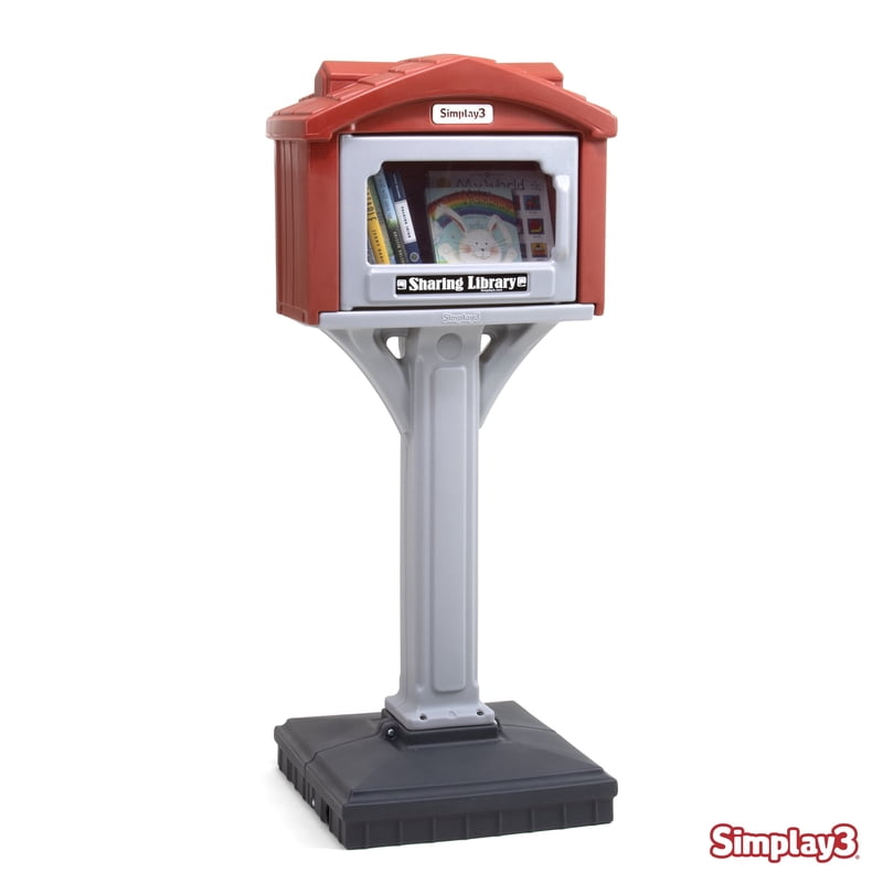Simplay3 Indoor/Outdoor Sharing Library — Freestanding Kids Book Display, Red & Gray