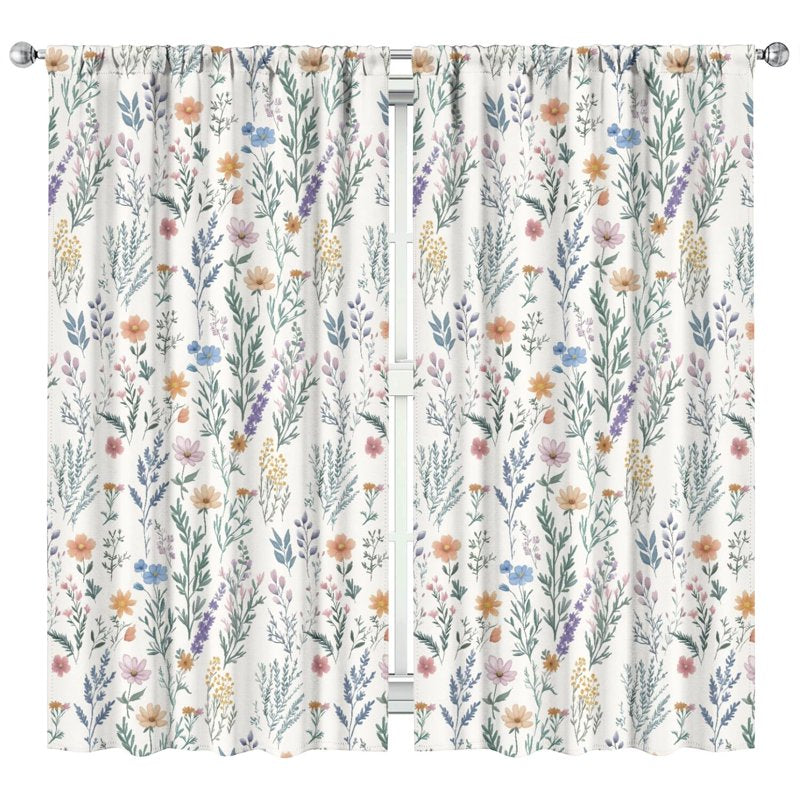 Blackout Floral Window Curtains 42x84 Inches - Light Control & Privacy