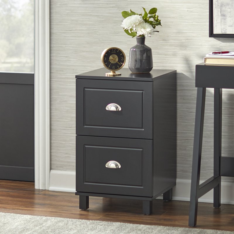 Black Two-Drawer Filing Cabinet for Home Office Storage