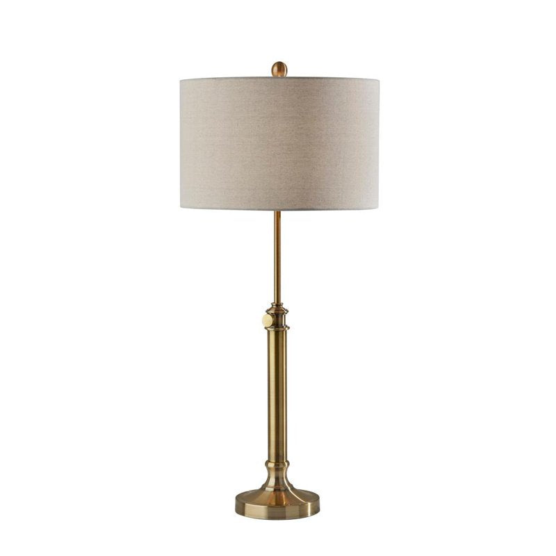 Adjustable Brass Table Lamp with Linen Shade - Modern Farmhouse Decor