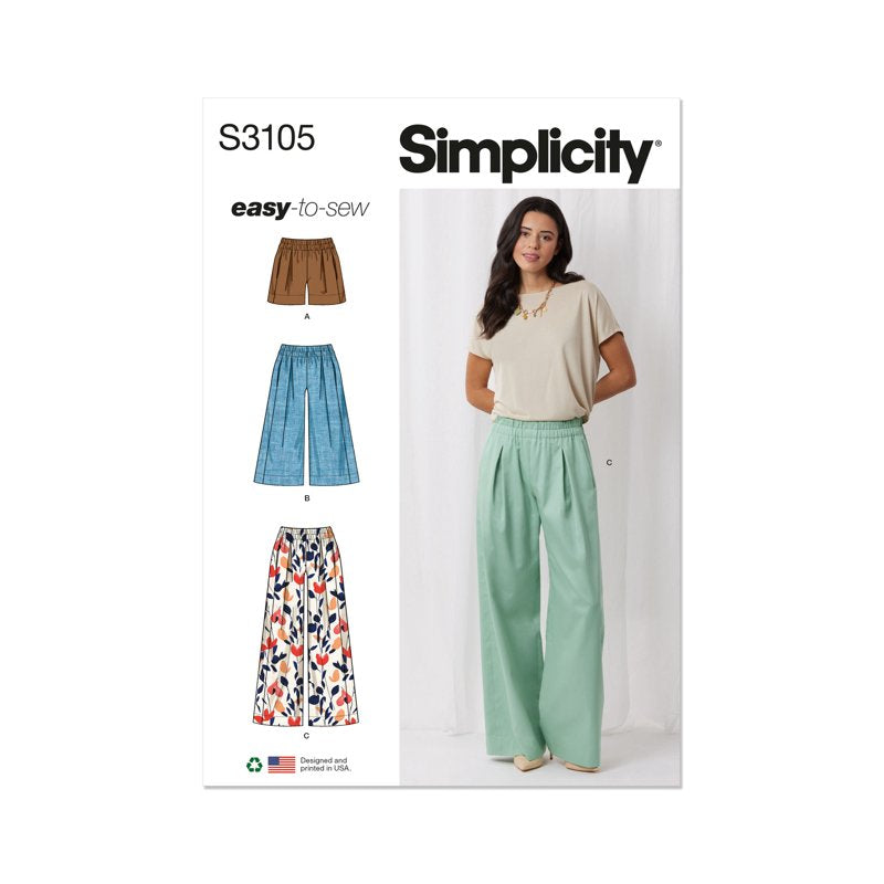 Misses' Shorts and Pants Sewing Pattern with Elastic Waist & Pockets - Sizes XS-XXL