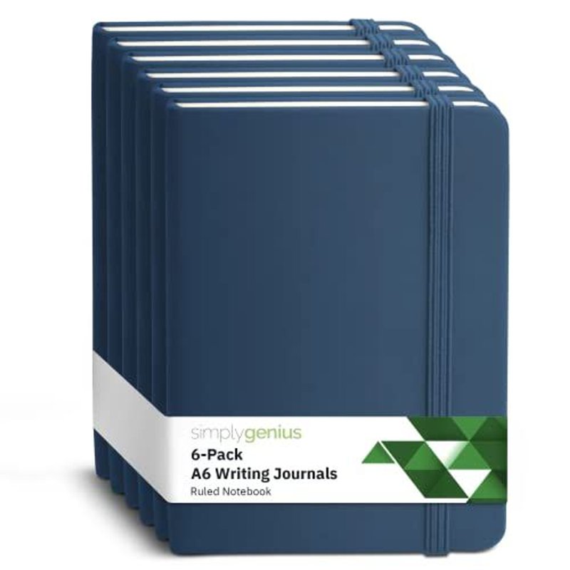 Faux Leather Notebook Set 6 Pack A6 Navy Pocket Notepads for Note Taking