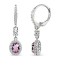 Sterling Silver Oval Halo Dangle Earrings with Simulated Alexandrite & CZ