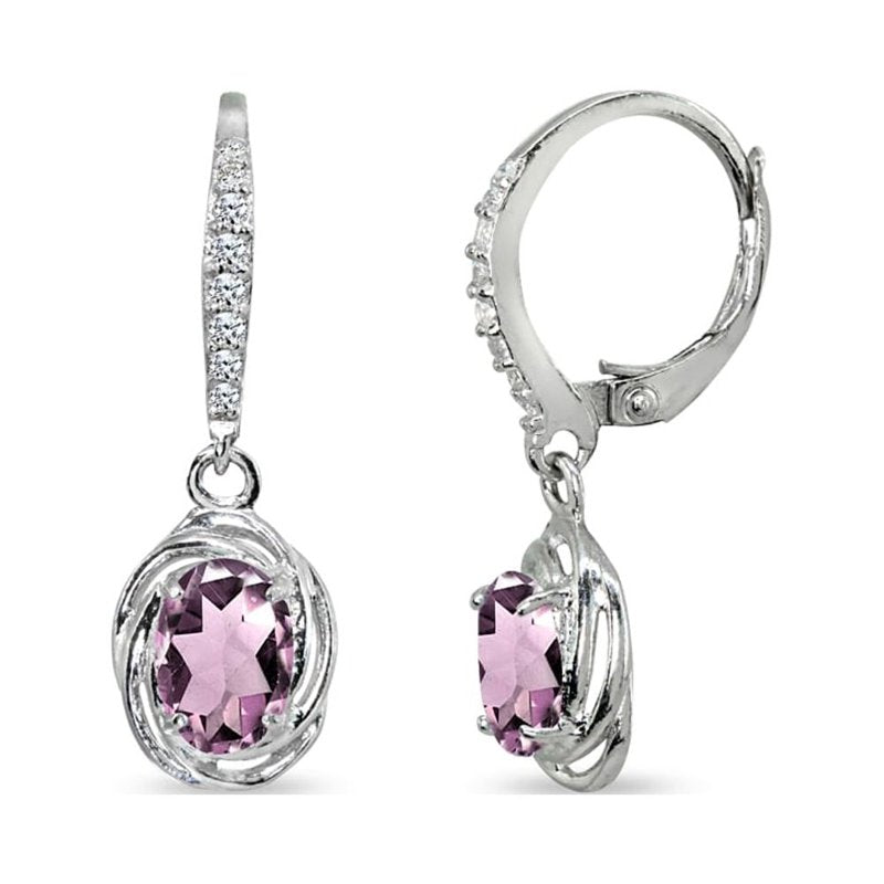 Sterling Silver Love Knot Dangle Earrings with Simulated Alexandrite & CZ