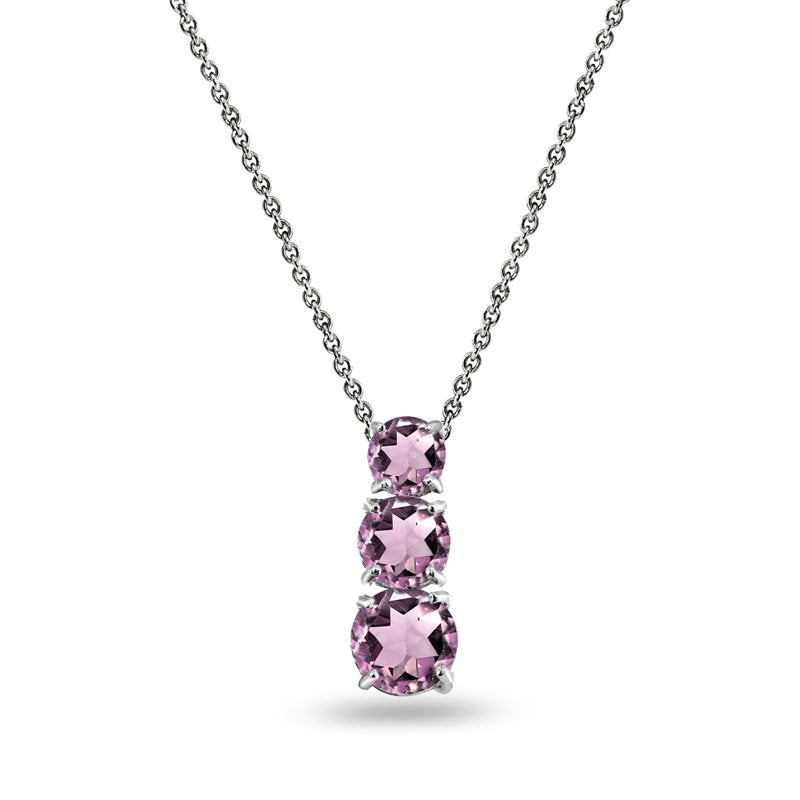 Simulated Alexandrite 3-Stone Journey Pendant Necklace Sterling Silver for Women & Teens