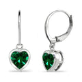 Sterling Silver Heart Bezel-Set Dangle Earrings with 6mm Gemstones - Multiple Colors