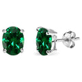 Sterling Silver Emerald Stud Earrings 6x4mm Oval-Cut Solitaire Jewelry for Women & Teens