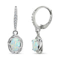 Sterling Silver Dangle Earrings with Oval Simulated Opal & CZ - Love Knot Design