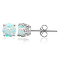 Sterling Silver Crown Stud Earrings with White Opal & White Topaz - Birthstone Jewelry