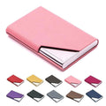 Business Name Card Holder - PU Leather & Stainless Steel Wallet for Men & Women - Pink